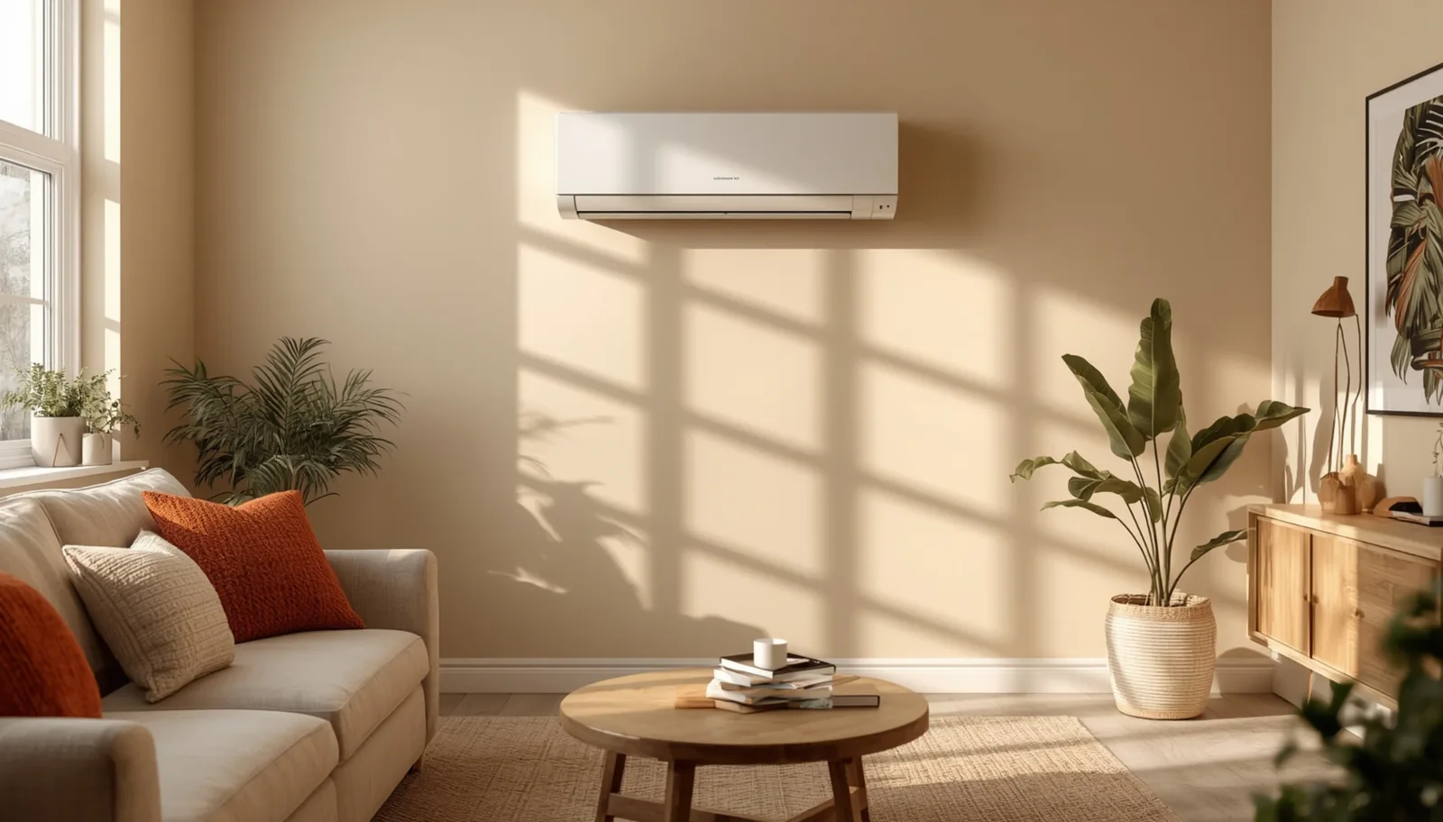 Climatisation murale installée dans un salon lumineux à Lyon
