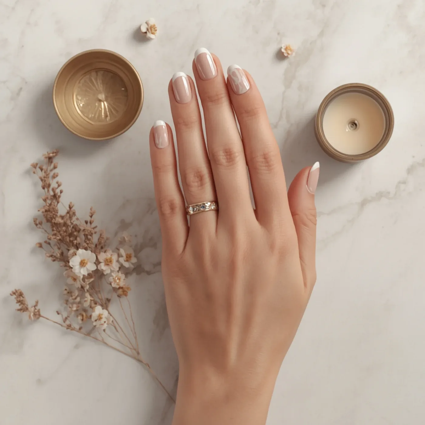 Détail d'une manucure french nail art