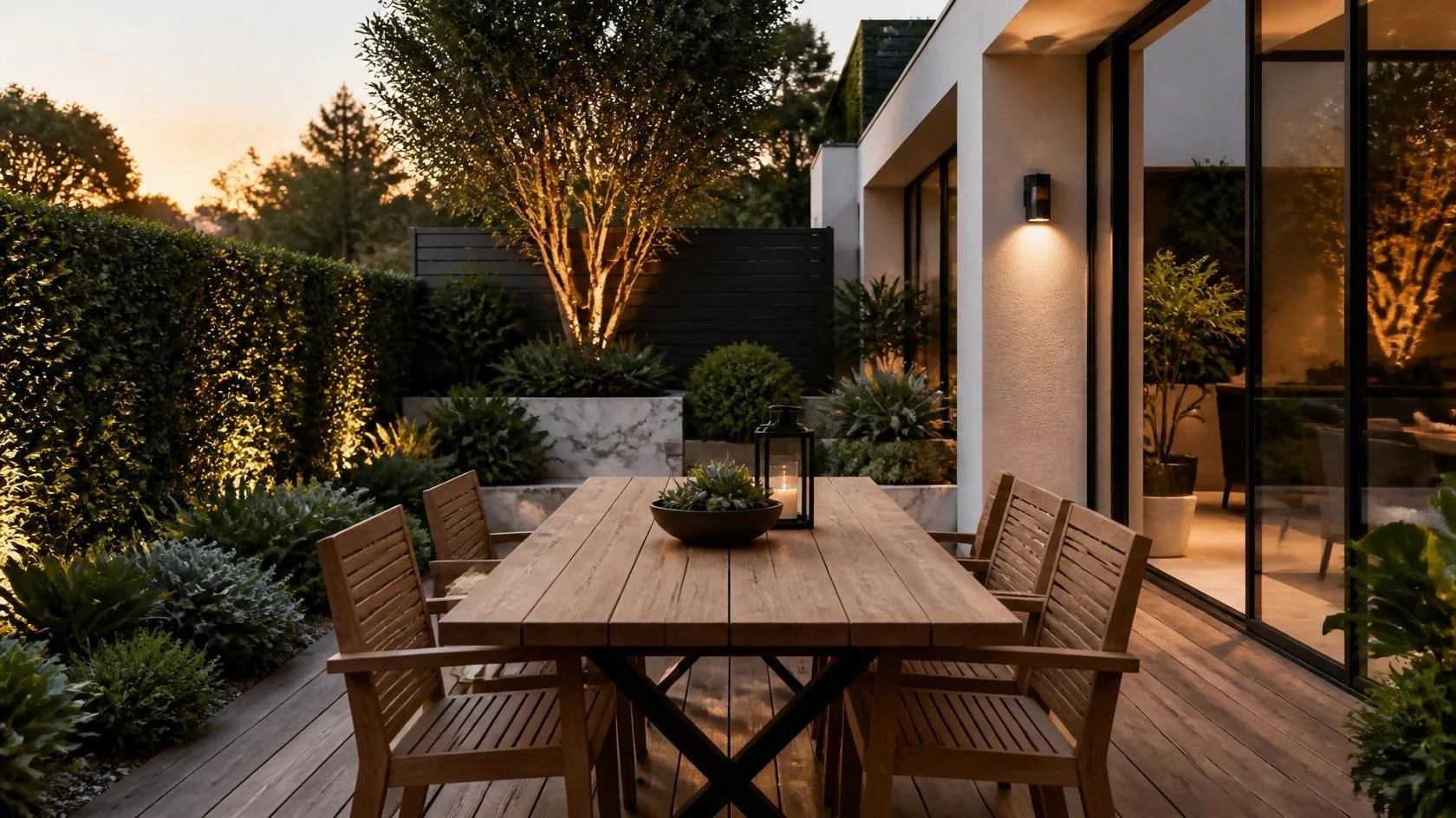 Réalisation Racines - coin terrasse aménagé à Lyon