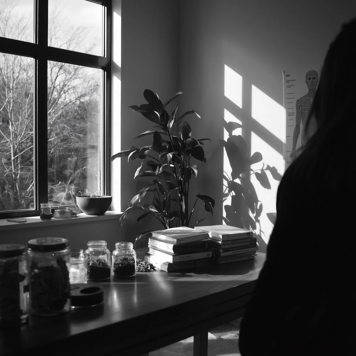 Plantes vertes et bocaux près d'une fenêtre, ambiance naturopathie